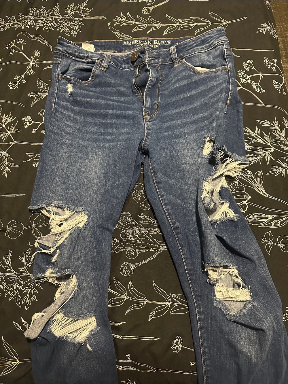 American Eagle Outfitters Distressed Dark Blue Boyfriend Jeans